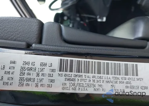 2020 Jeep Grand Cherokee Limited 4X4 z USA, uszkodzony, nr VIN 1C4RJFBG3LC263734